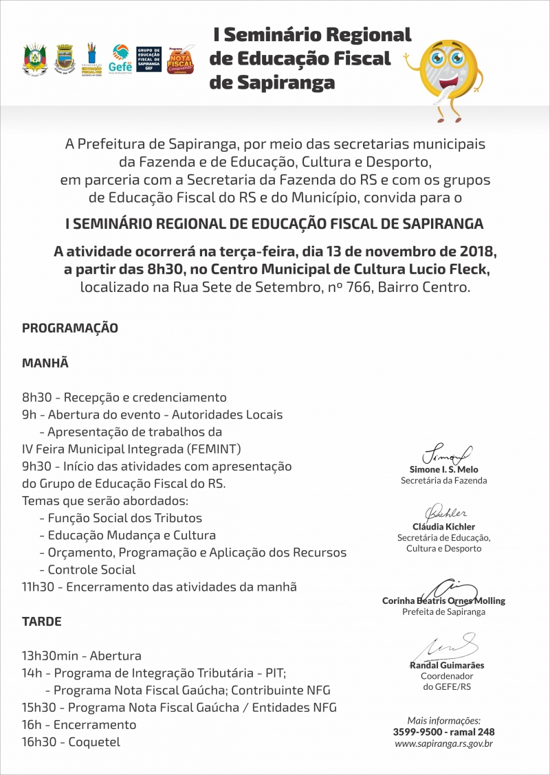 I Seminario Regional De Educacao Fiscal De Sapiranga 13 11 2018